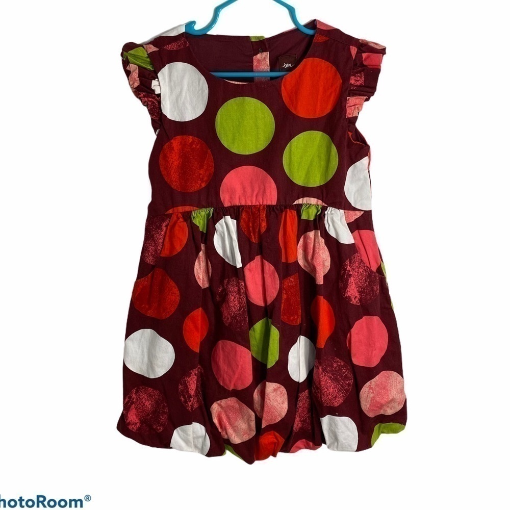 Tea Collection Polka Dot Dress Sz 5 Red Green Girl